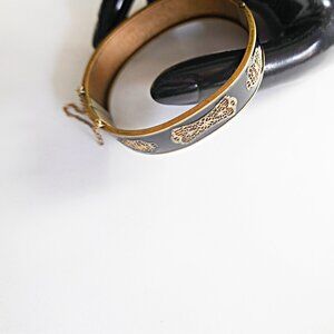Antique Victorian Black Enamel Gold Fillagree Bangle Bracelet